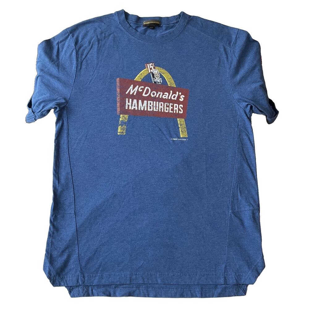 Apparel Collection Men Shirt M Blue Graphic Print McDonald's Hamburgers Logo